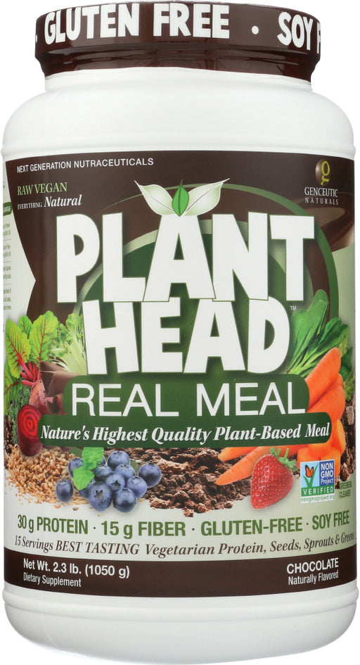 GENCEUTIC NATURALS: Plant Head Real Meal Protein Powder Chocolate, 2.3 Lb - No Brand For Less 