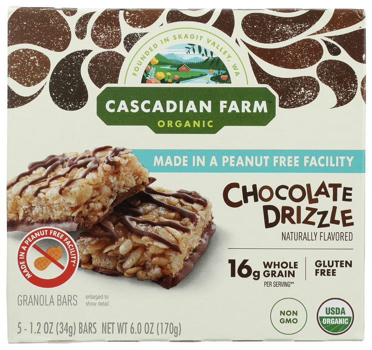 CASCADIAN FARM: Chocolate Drizzle Bar 5ct, 6 oz