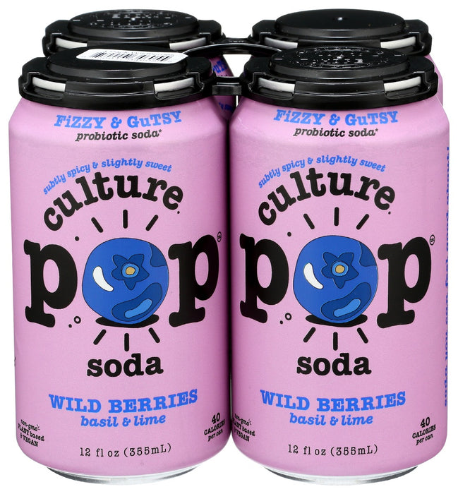 CULTURE POP: Soda Probiotic Wild Berry 4Pk, 48 fo