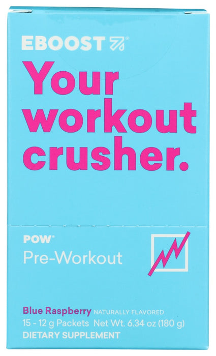 EBOOST: POW Pre Workout Powder Blue Raspberry 15Packets, 6.34 oz