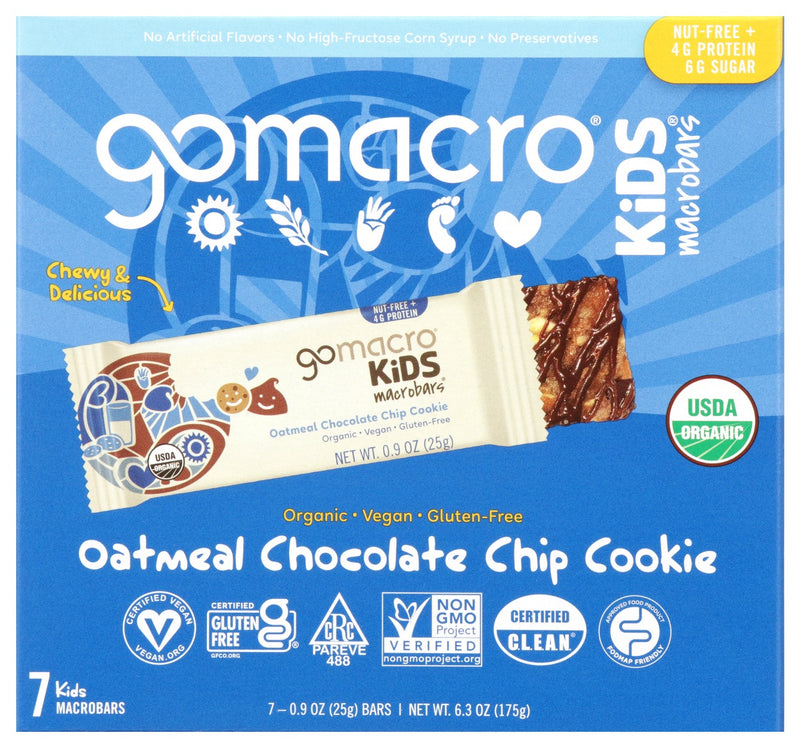 GOMACRO: Oatmeal Chocolate Chip Cookie Kids Bar 7Pk, 6.3 oz - No Brand For Less