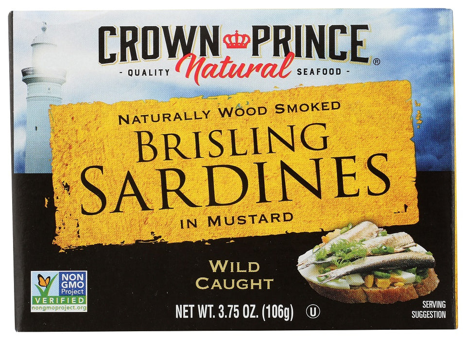 CROWN PRINCE NATURAL: Brisling Sardines in Mustard, 3.75 oz