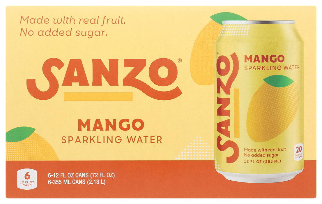 SANZO: Water Sparkling Mango 6 Cans, 72 FO