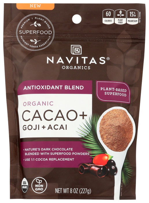 NAVITAS: Organic Cacao + Goji + Acai Antioxidant Blend Powder, 8 oz