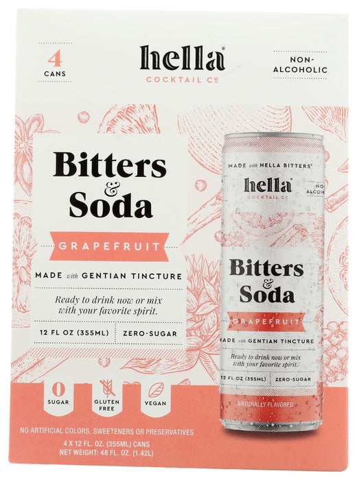 HELLA COCKTAIL: Bitters & Soda Grapefruit 4Pk, 48 oz