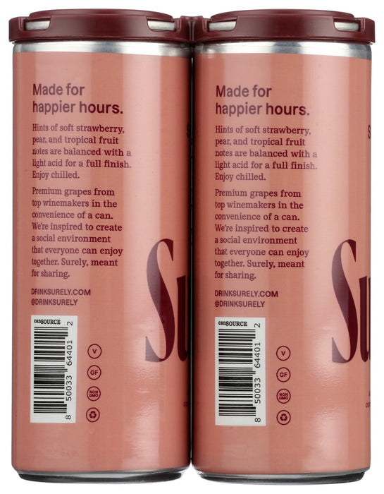 SURELY: Non Alcoholic Sparkling Rose Can 4Pack, 34 fo