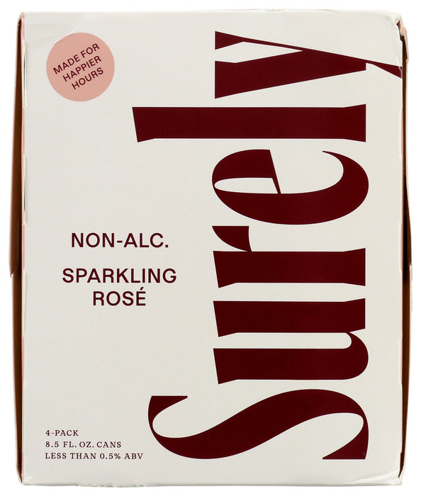 SURELY: Non Alcoholic Sparkling Rose Can 4 Pack, 33.81 fo