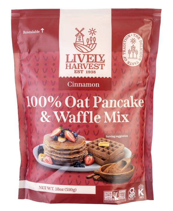 LIVELY HARVEST: Mix Oat Pancake Waffle Cinnamon, 17.99 oz