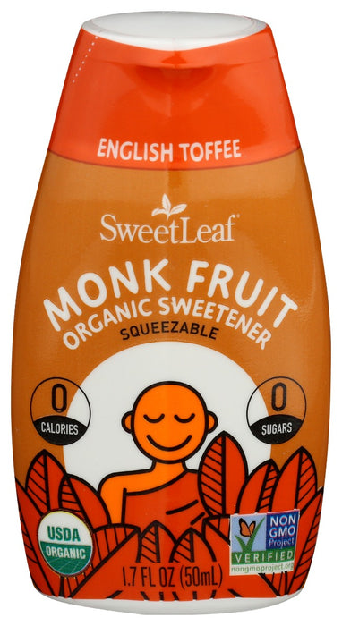 SWEETLEAF STEVIA: Monk Fruit Organic Sweetener English Toffee Squeezable, 1.7 oz