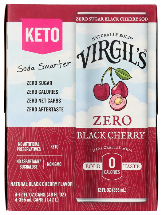 VIRGILS: Black Cherry Zero Sugar 4Pk, 48 fo