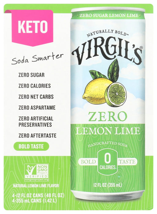 VIRGILS: Lemon Lime Zero Sugar 4pk, 48 fo