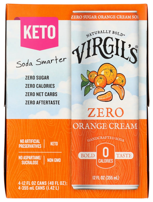 VIRGILS: Zero Sugar Orange Cream 4Pk, 48 fo