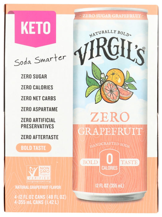 VIRGILS: Grapefruit Zero Sugar 4Pk, 48 fo