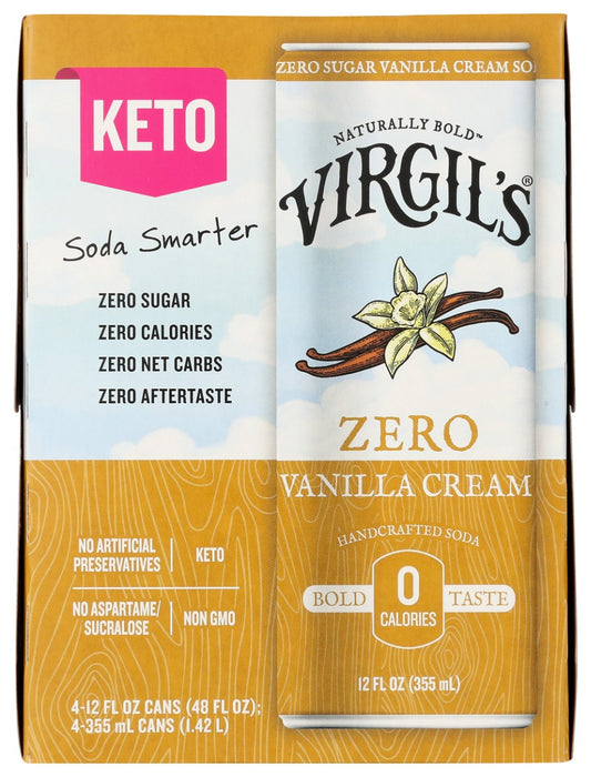 VIRGILS: Vanilla Cream Zero Sugar 4Pk, 48 fo