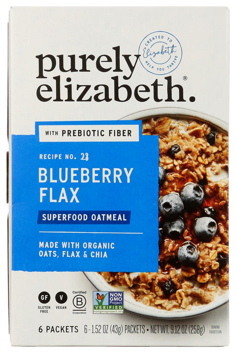 PURELY ELIZABETH: Blueberry Flax Superfood Oatmeal Multipack With Prebiotic Fiber, 9.12 oz